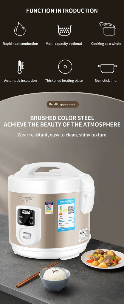 Peskoe Mini Rice Cooker Non-Stick Surface Old-Fashioned 1-2-3 Person Multi-Function Household Cooking Appliance 2L 3L 4L 5L