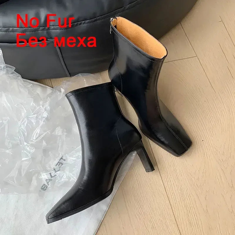JOZHAMTA Size 34-43 Women Ankle Boots Real Leather Thick High Heel Shoes Fall Winter 2025 Casual Office Lady Dress Short Booties