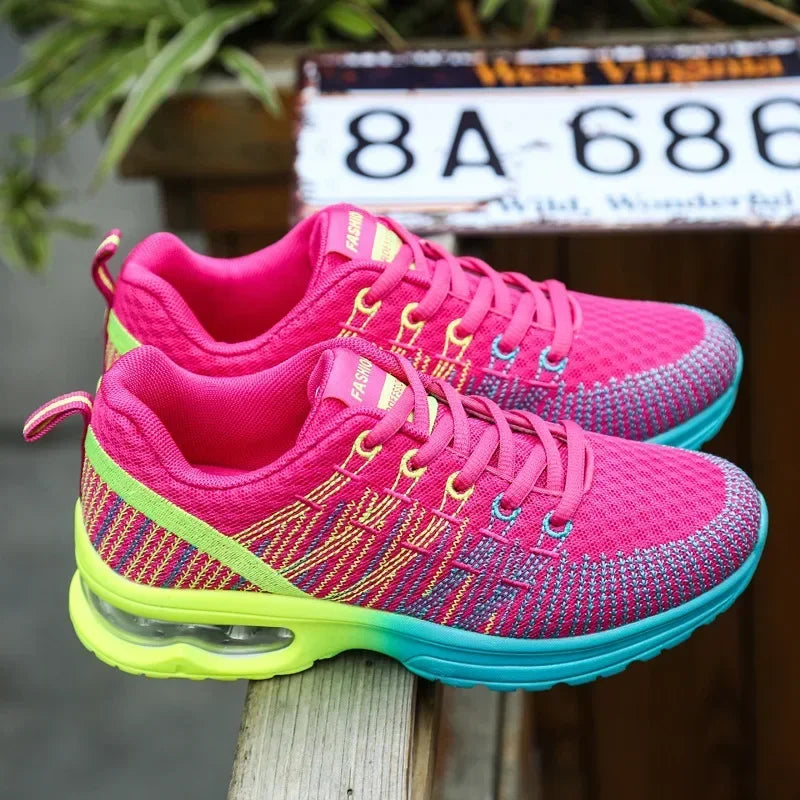 Women's Knitted Running Shoes Colorful Design Breathable Mesh Comfortable Bright Colors Shoes Outdoor Fitness Jogging Walking
