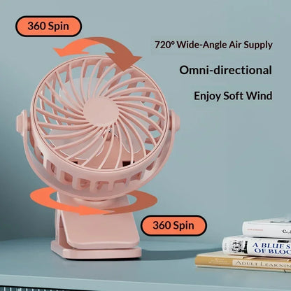 Portable Mini Cooler Fan 720°Rotatable Clip Fan Built In Night Lamp USB Rechargeable Personal Fan For Outdoor Camping Ventilador