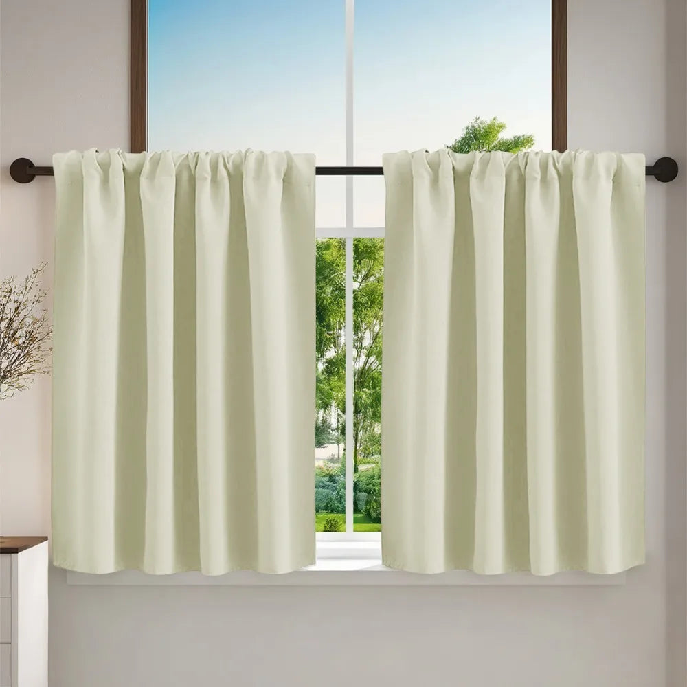 Pure Color Short Tier Curtains for Small Window Treatment Durable Short Blackout Curtain Washable Half Window Curtains