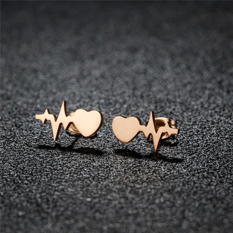 Fashion Small Heartbeat Stud Earrings Medical ECG with Heart Earings for Women Everyday Jewelry Girls Valentine's Day Gift