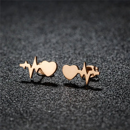 Fashion Small Heartbeat Stud Earrings Medical ECG with Heart Earings for Women Everyday Jewelry Girls Valentine's Day Gift