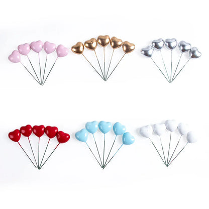 20pcs Red Heart Shape Cake Topper Mix Size Love Cake Balls Cupcake Flag Valentine's Day Wedding Party Engagement Cake Decoration
