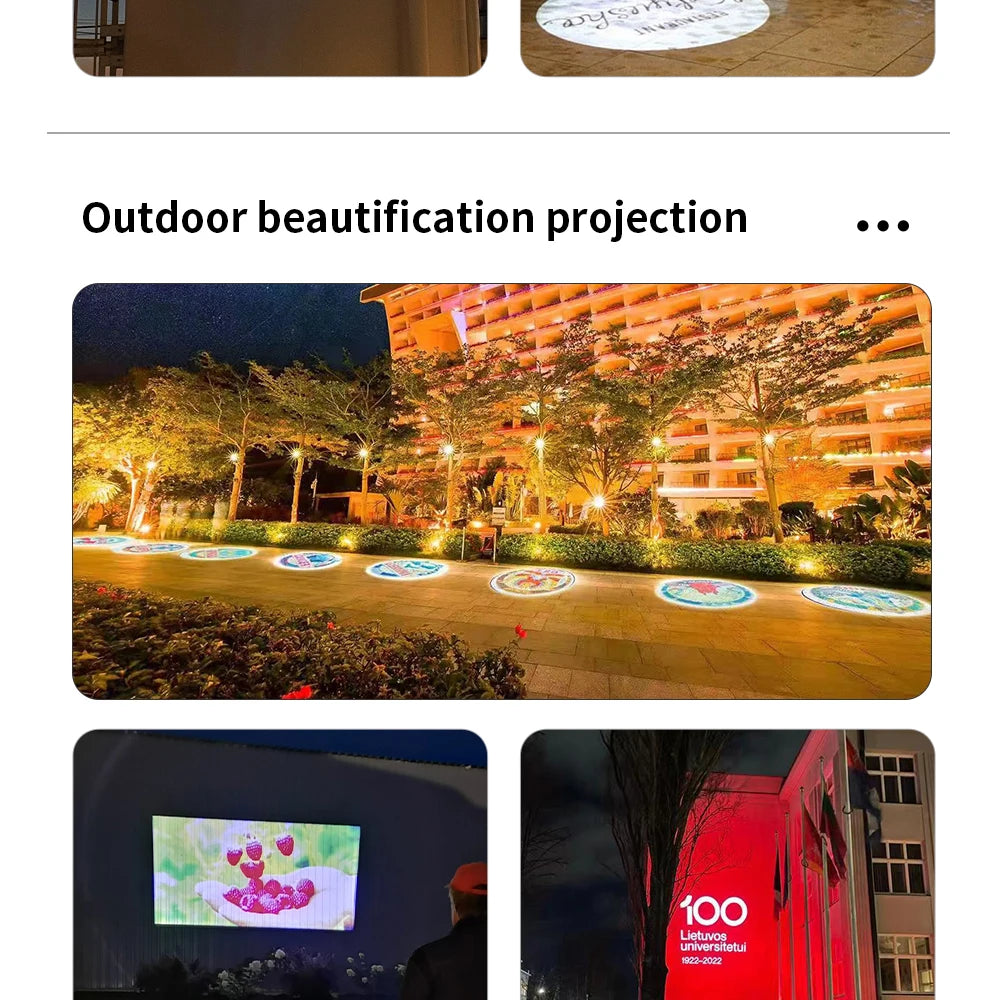 Custom Led HD Gobo Logo Projector Indoor Outdoor Ip67 Waterproof Rotating Advertising Image Projection Light For Floor Wedding