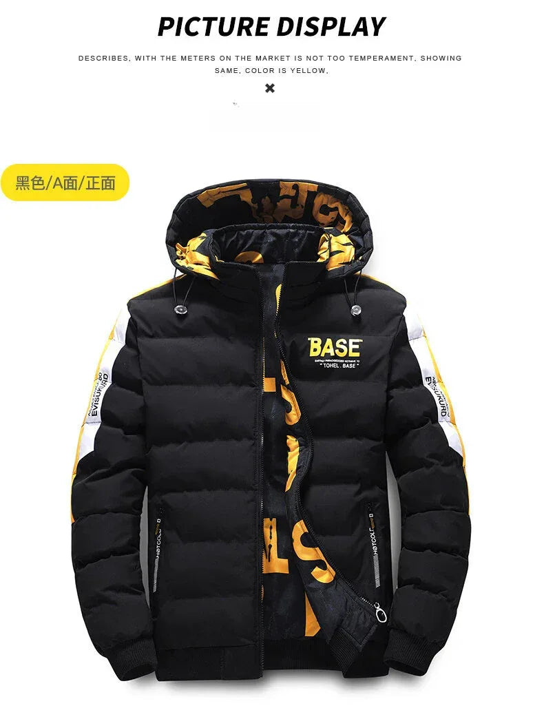 Men Autumn Winter Cotton Jacket Warm Comfortable Padded Thickened Down Jacket 2024 New Double-Sided Clothes Removable Cap M-5XL