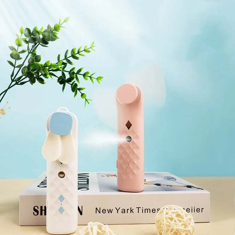 2 In 1 Portable Fan Humidifier USB Rechargeable Handheld Fan Water Spray Fan Face Steamer Air Conditioner Cooling Fan