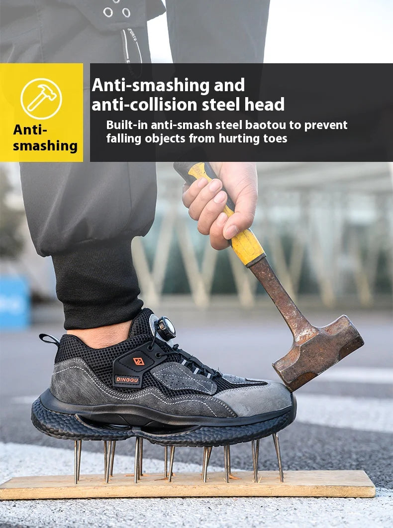 Fashion Male work safety shoes Rotating button Steel Toe shoes Work Sneakers Puncture-Proof Protective Shoes Security Boots Men