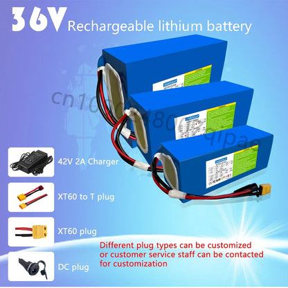 36V 18AH 15AH 12AH 9AH Rechargeable Lithium Battery Pack 100-1300W Electric Motorcycle Scooter Bicycle with BMS Battery Pack