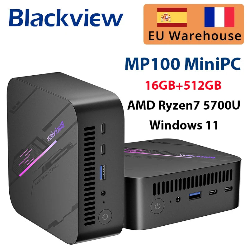 【Brand+】Blackview MP100 NEW Mini PC AMD R7 5700U/5825U  Windows 11 8-Core 16-thread 16GB DDR4 512GB/1TB SSD WiFi 6 Mini
