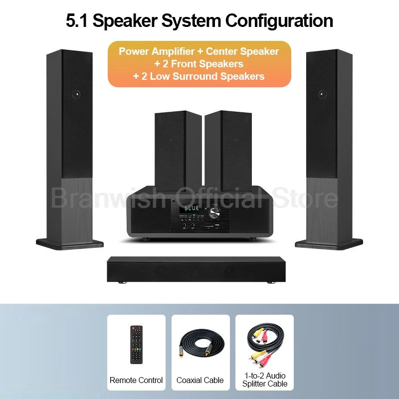 5.1 Channel Home Theater System 200W Peak Power Subwoofer Bluetooth 5.0 Wireless Microphone Wall Mount Speakers For Home KTV