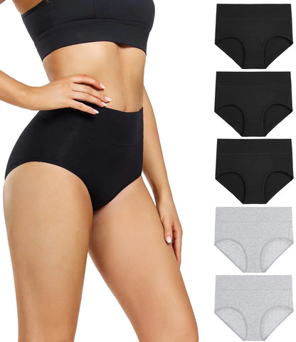 3Pcs Plus Size Women's Cotton Underwear High Waisted Tummy Control Panties Full Coverage Briefs Jacquard Ladies Panty L-5XL
