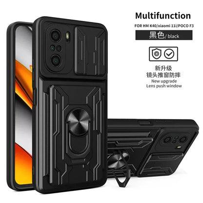 For xiaomi poco f3 case slide card camera armor phone case for pocophone little poco f3 f 3 pocof3 f3poco car holder back cover