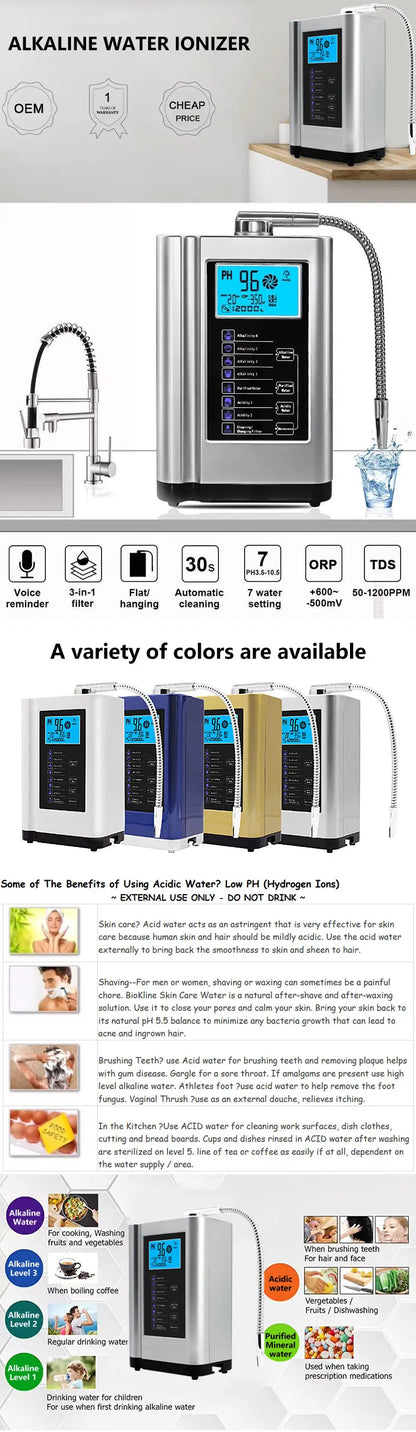 5 Plates Kangen Water Ionizer PH 3.5-10.5 Alkaline water Generator Hydrogen Reduced water ionizer With Built-in Carbon Filter
