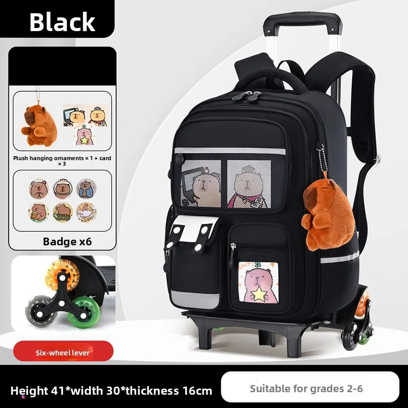 Children Cartoon School Backpack with Wheels Students Bags for Girls Boys Trolley Bag Cute Schoolbag Rolling Wheeled Backpacks