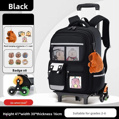 Children Cartoon School Backpack with Wheels Students Bags for Girls Boys Trolley Bag Cute Schoolbag Rolling Wheeled Backpacks