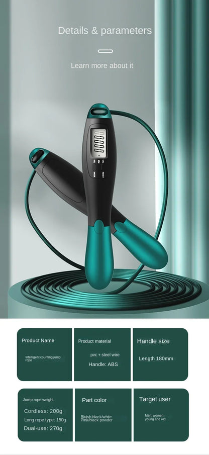 LCD Digital Jump Rope with Smart Counter, Adjustable Cordless/Corded Skipping Rope for Home Gym, Cardio, Boxing & Crossfit Train