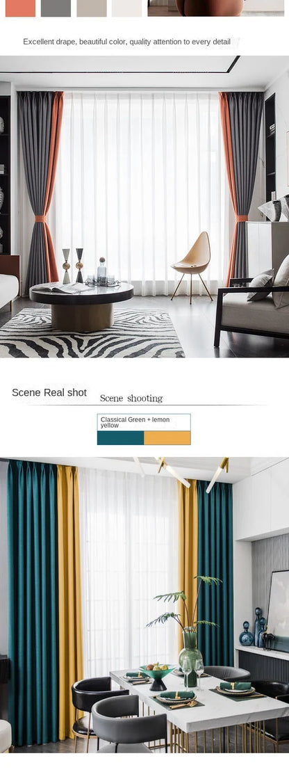 2025 New Spliced Two Color Bedroom Full Blackout Curtain Living Room Advanced Curtains Room Bay Window Light Luxury Drapes