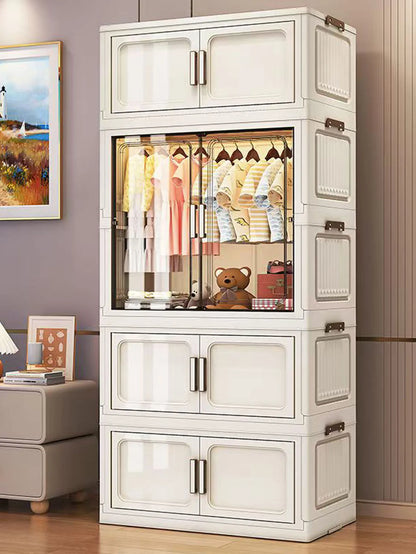 Multi-Functional Folding Storage Cabinet with Doors White/Black/Gray for Home Office Kitchen Bathroom Organizer