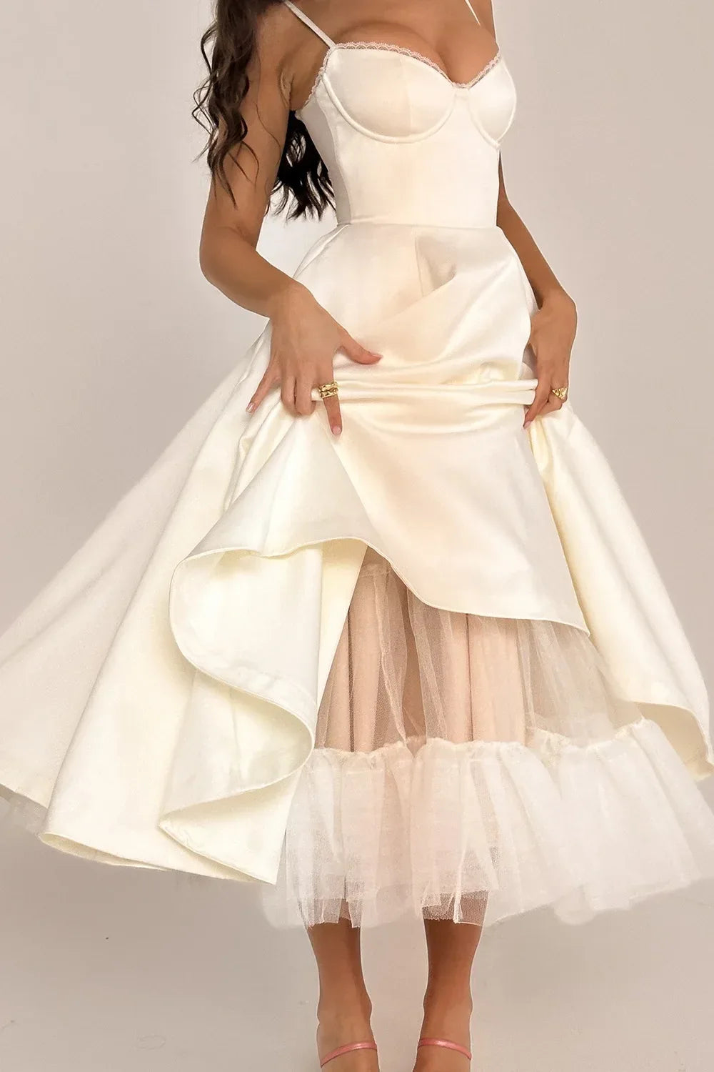 2026 Spring/summer High End Satin Strapless Heavy Industry French Waist Strap Sexy Hot Girl Medium Long Dress Women Elegant