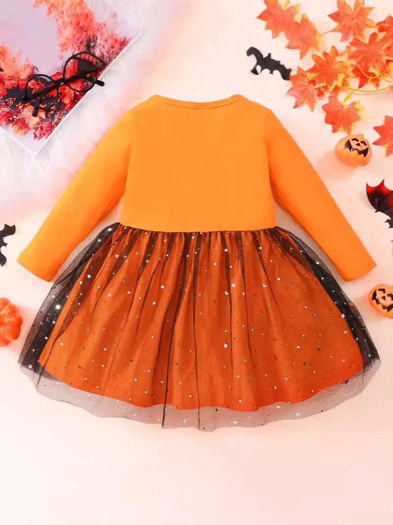 Prowow 2-8Y Kids Purple Halloween Dresses For Girls Long Sleeve Princess Mesh Spooky Spider Dress Children Halloween Costumes
