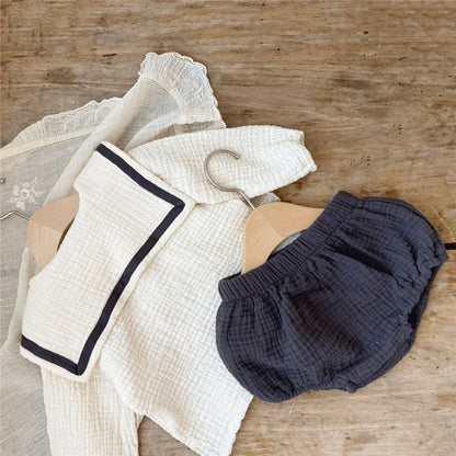 2pcs Newborn Baby Girls Clothes Organic Cotton Ruffled Collar Lapel Long Sleeve Shirt Top + Bread Pants Korean Casual Clothing