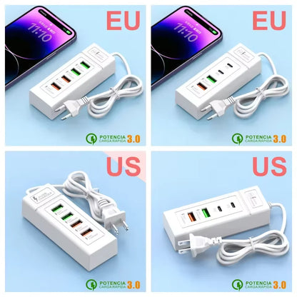 4Ports USB Fast Charger Station USB Multi Splitter Adapter USB C Expander Portable Travel Charger For iPhone Xiaomi Mobile Phone