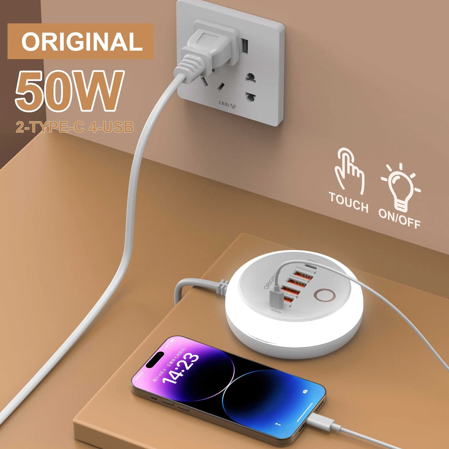 Multi Ports Charger PD 50W USB Type C Mobile Phone Power Adapter For iPhone Xiaomi Huawei Samsung USB Quick Charging Power Strip