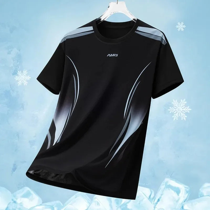 Summer New Gradient Print Crew Neck T-shirt Quick Dry Sports T Shirt for Men Women Outdoor Running Breathable Tees Trendy Tops