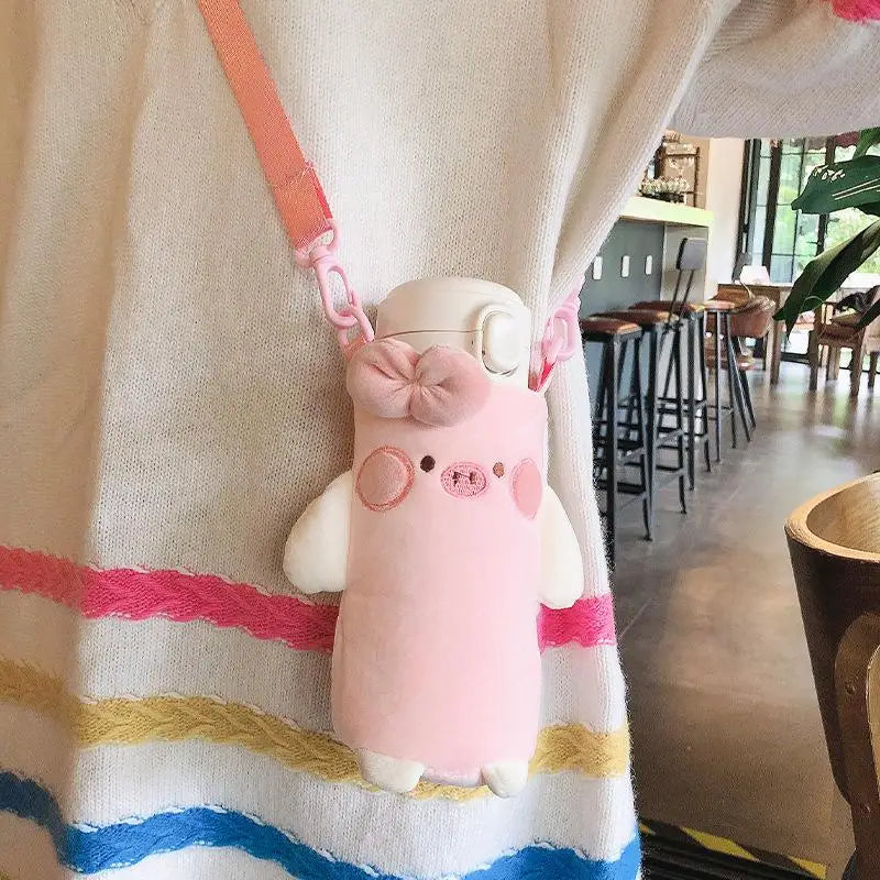 1Pcs Cartoon Plush Cup Holder With Crossbody Strap Portable Water Bottle Cover Cute Plush Insulated Bag Cup Pouch