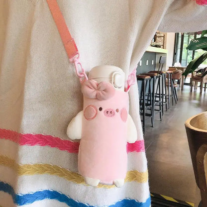 1Pcs Cartoon Plush Cup Holder With Crossbody Strap Portable Water Bottle Cover Cute Plush Insulated Bag Cup Pouch
