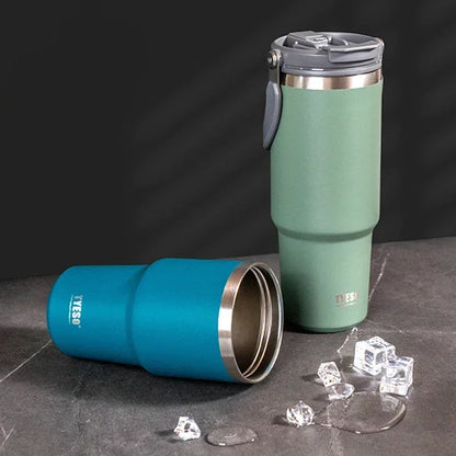 Tyeso Car Stainless Steel Insulated Cup 600/750/900ml Vacuum Thermal Cup with Straws and Handles Outdoor Portable Water Bottle
