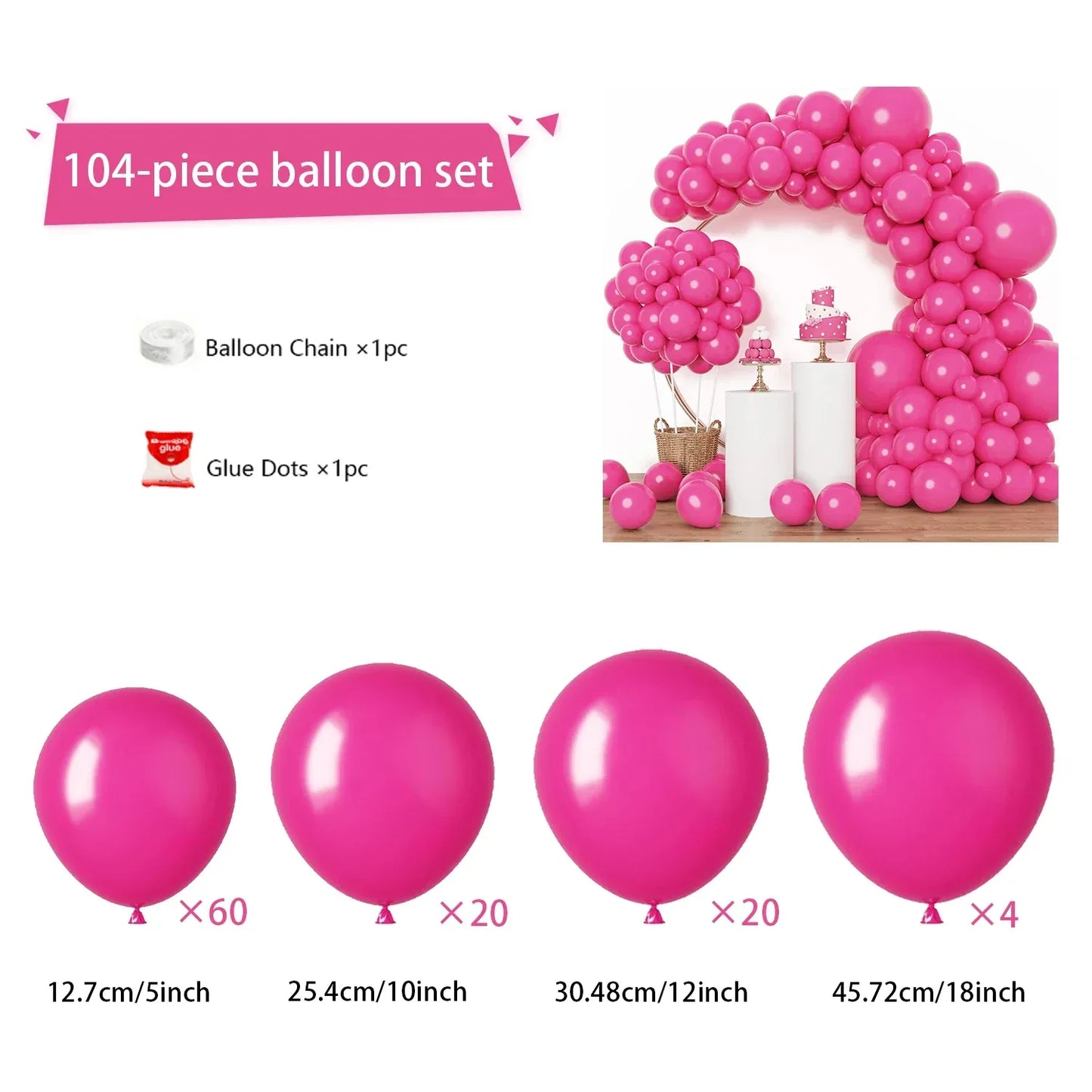 104 Pieces Ruby Red Balloon Red Garland Arch Set with Different Sizes, Suitable for Birthday, Wedding, Valentine's Day