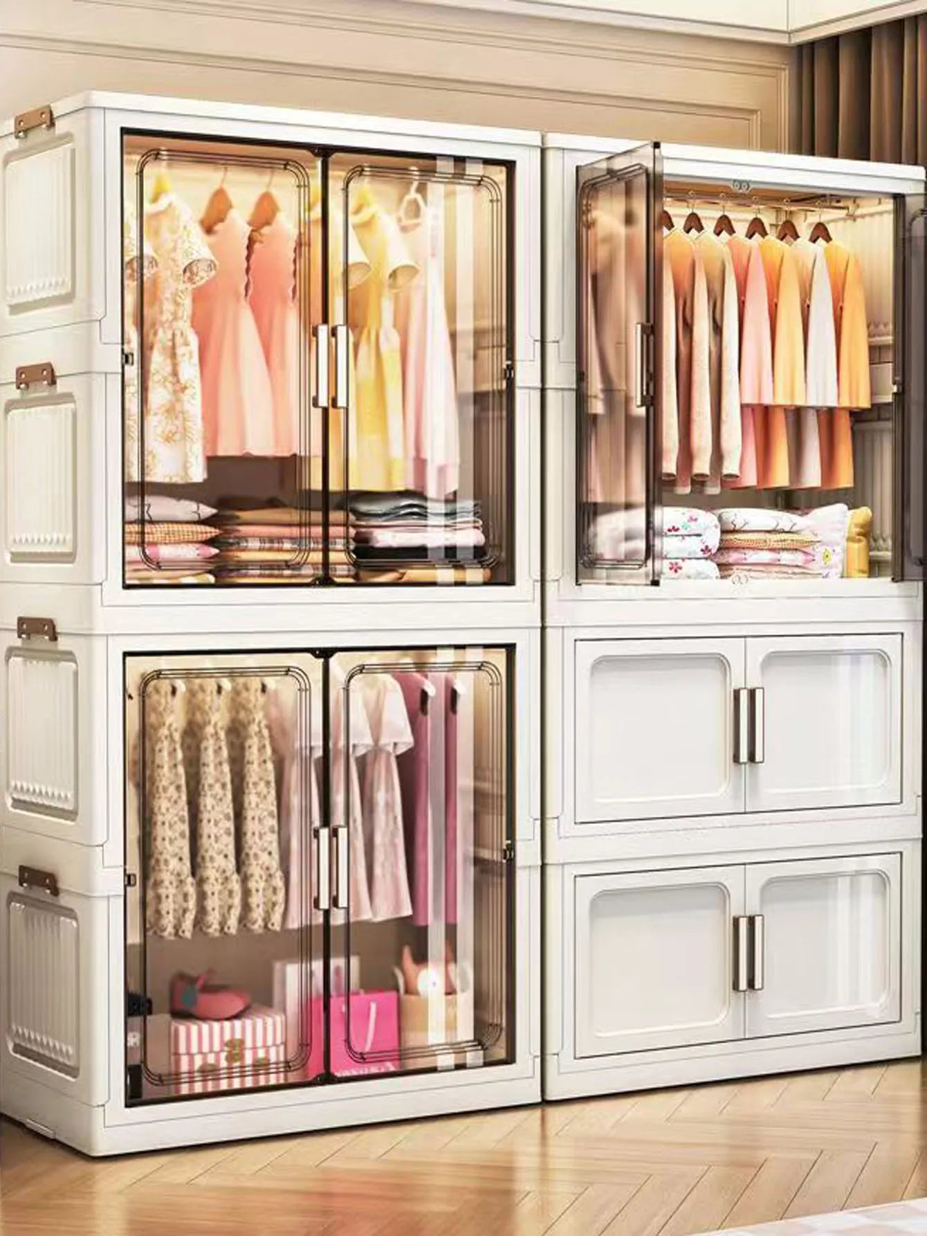Multi-Functional Folding Storage Cabinet with Doors White/Black/Gray for Home Office Kitchen Bathroom Organizer