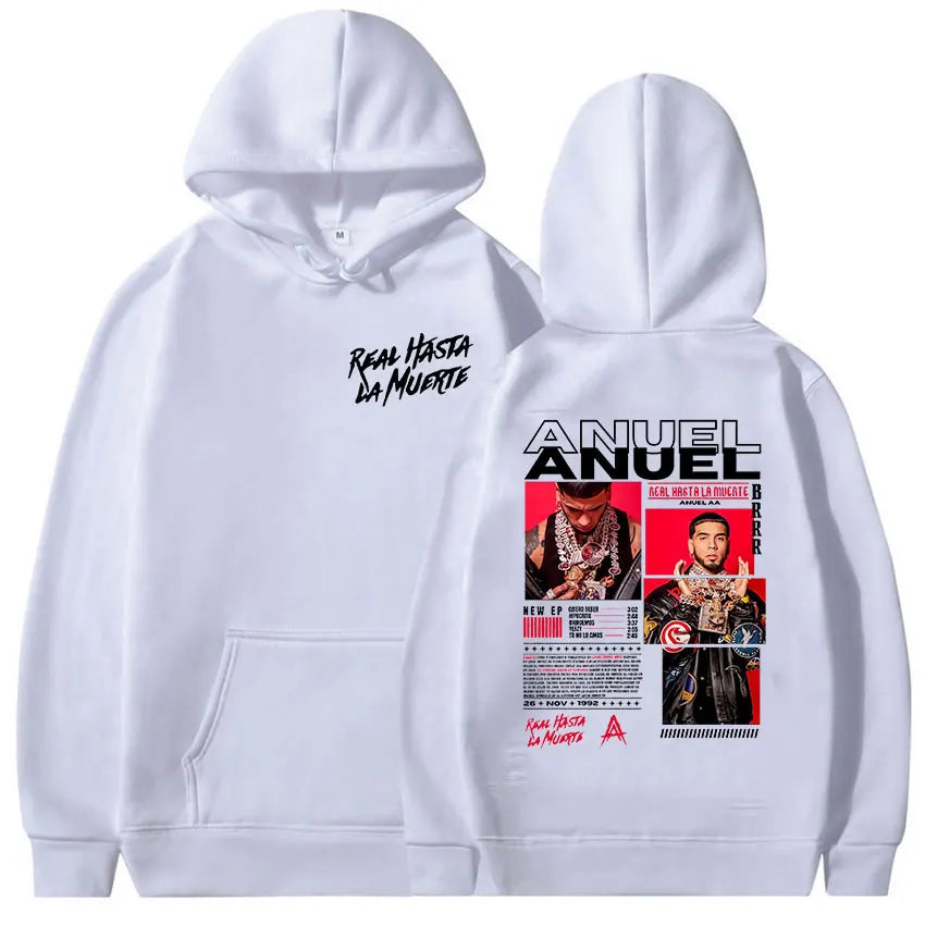 Rapper Anuel AA Real Hasta La Muerte Tour Album 2025 Hoody Mens Hip Hop Gothic Long Sleeve Sweatshirt Y2K Loose Oversized Hoodie