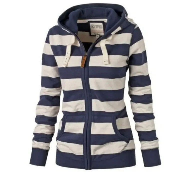 Pullovers Harajuku hoodies women  Autumn Hot Style America Hood Long Sleeve Stripe Fleece Jacket Female Streetwear ZXP6023