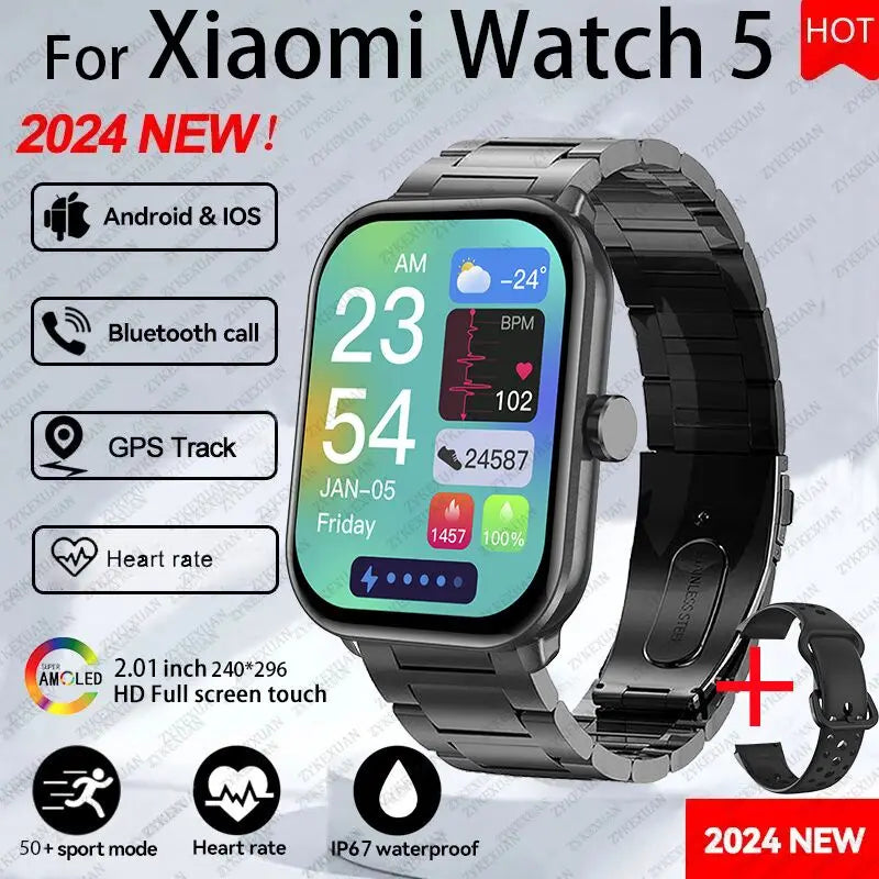 Global Upgrade Version Watch 5 HD AMOLED Display Screen Heart Rate Bluetooth Call GPS Track Waterproof Sports Men Smart Watch