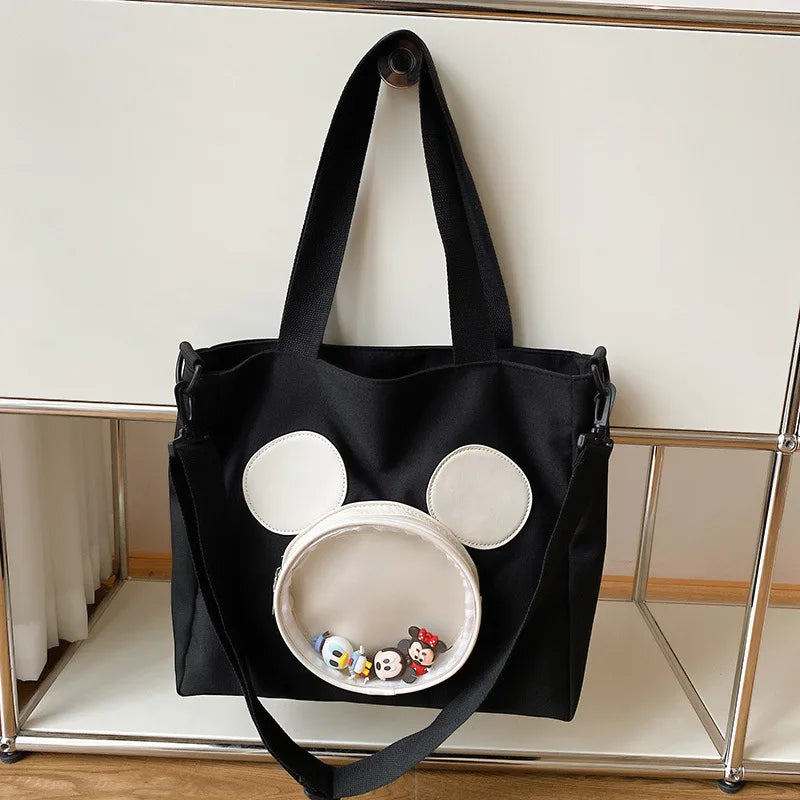 Cute Cartoon Mickey Portable Tote Fashion Canvas Outside To Carry Shopping Bags Tide Shoulder Diagonal Bag