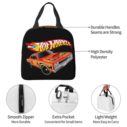 Custom Hot Wheels For Fans Thermal Insulated Lunch Bag Cartoon Sport Car Portable Lunch Container Travel Multifunction Food Box