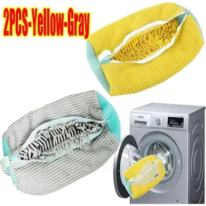 Fluffy Fiber 360 ° Surround Cleaning Shoe Washing Bag - Reusable Durable Machine-Washable Laundry Bag with Zipper Closure (1Pc)