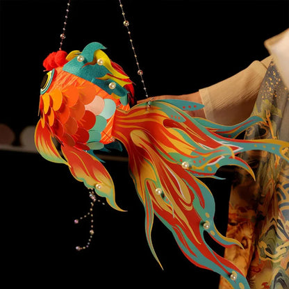 1 Set Goldfish Paper Lantern with Pole DIY Handmade Lantern Chinese New Year Mid-Autumn Festival Fish Night Light Material Bag