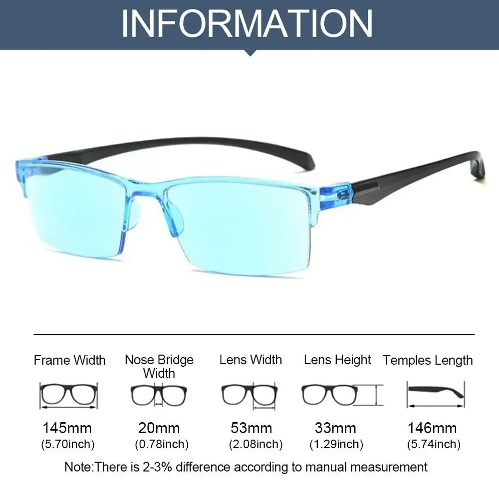 Lunettes de lecture intelligentes à zoom automatique, anti-lumière bleue, autofocus, monture demi-cerclée, vision de près et de loin, pour ordinateur