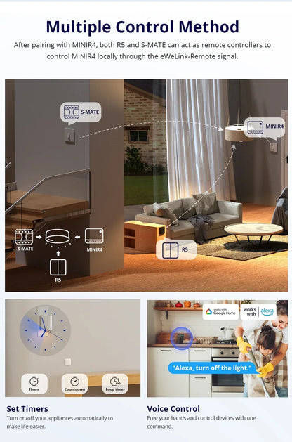 Sonoff Mini R4 Extreme Wifi Smart Switch Interruptor with Relay On-Off DIY Switch Module eWelink APP Control Works with Alexa