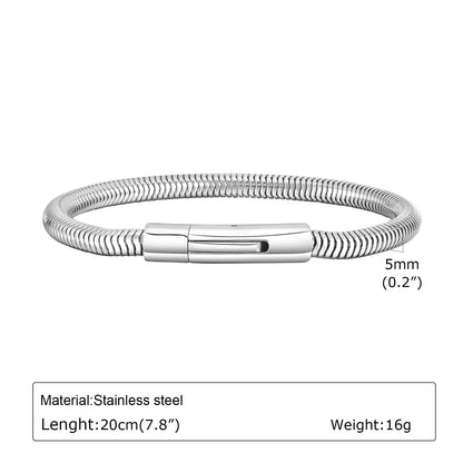 Vnox 5mm Round Snake Chain Bracelets for Men Women Black Silver Color Waterproof Cocoon Links Wristband Simple Cool Jewelry