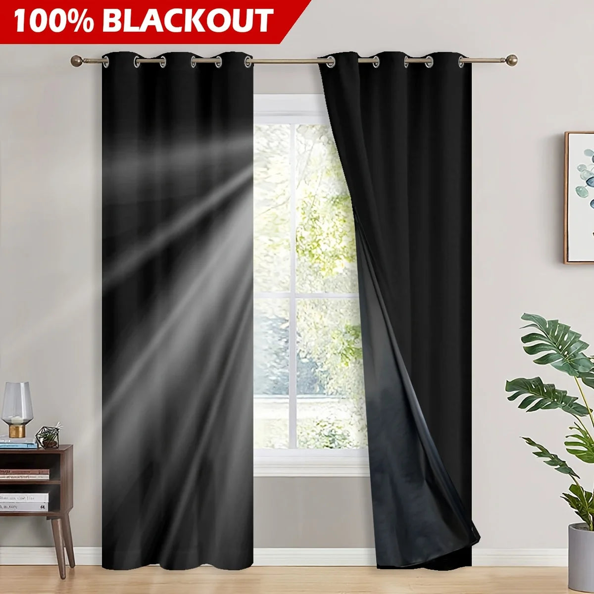 2panels Solid 100% Blackout Curtain - Curtains for Bedroom, Living Room Decor - UV Protection, Easy Sliding and Stylish Design