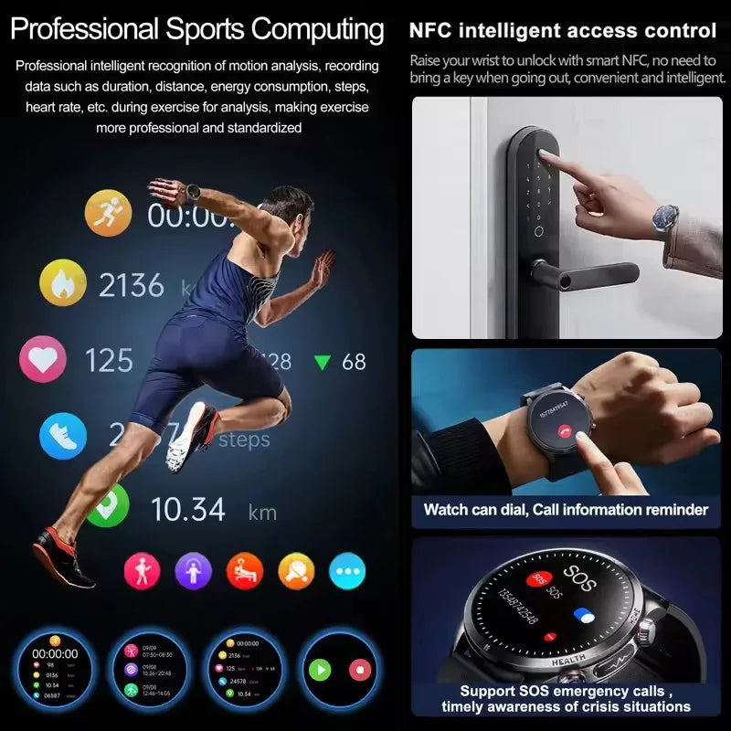 New Blood pressure Non-invasive Health Monitor Airbag Sports Smart Watches ECG+PPG Precise 1.43-inch AMOLED Calls Smartwatch NFC