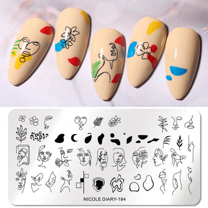 NICOLE DIARY Rose Flower Nail Stamping Plates Image Template Valentine's day Love Heart Printing Stencil Nail Art Manicure Tools