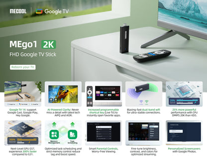 MECOOL MEgo 1 Android TV Stick Reltek Quad-core 8GB Google TV Sticks 2K Dolby Netflix TV Box 2025 High Quality Consoles ip tv