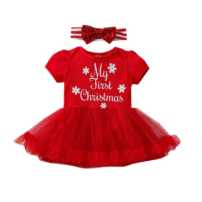 Ma&Baby 0-24M 1st Christmas Baby Girl Romper Newborn Infant Toddler Girl Letter Lace Ruffle Jumpsuit Xmas Costumes D01
