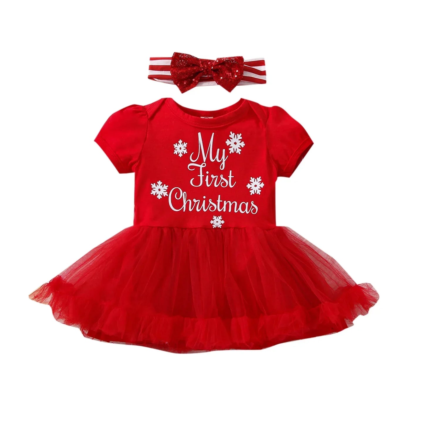 Ma&Baby 0-24M 1st Christmas Baby Girl Romper Newborn Infant Toddler Girl Letter Lace Ruffle Jumpsuit Xmas Costumes D01